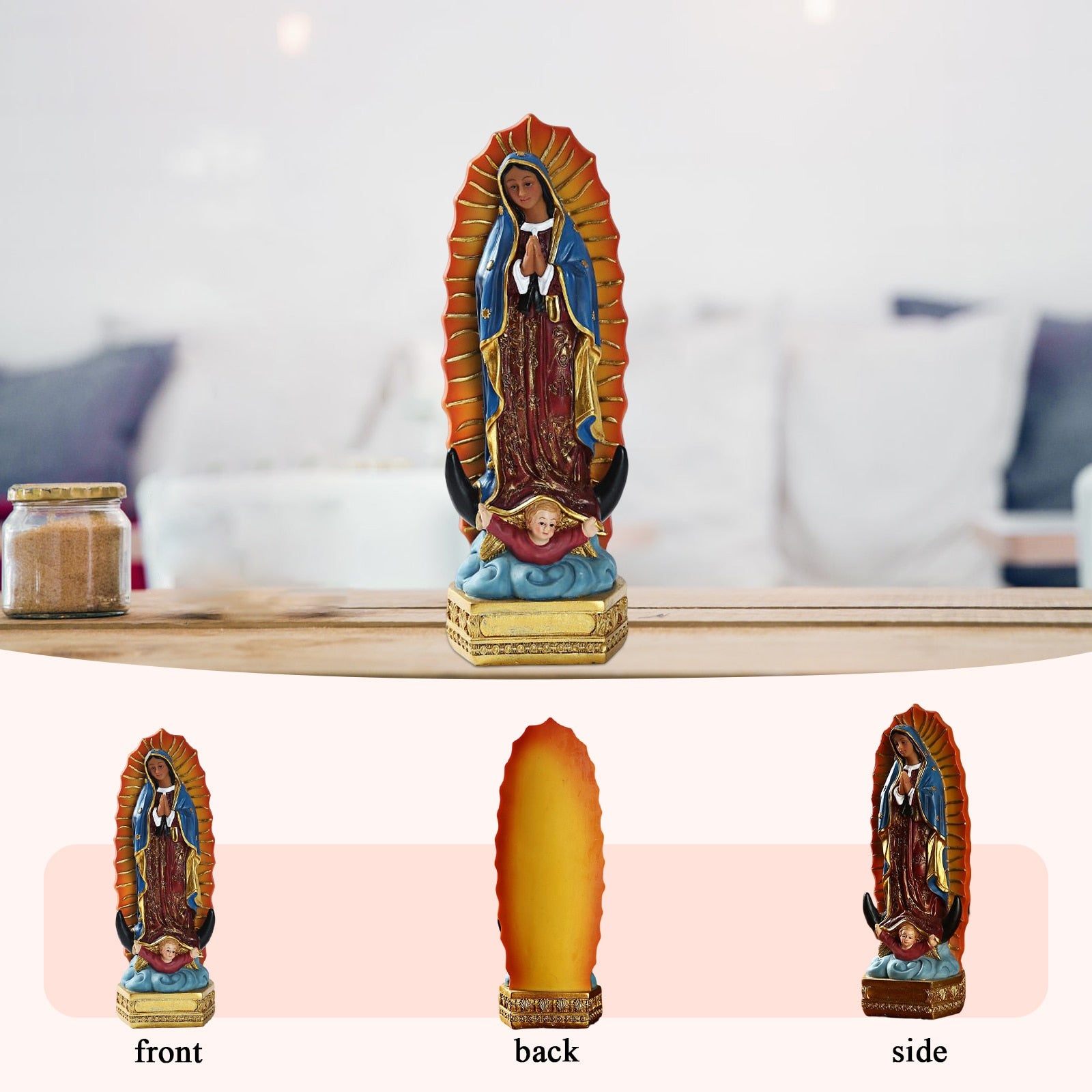 Resin Mexican Virgin Mary Statue Desktop Ornament Pray Altar Virgin Sculpture H image 0