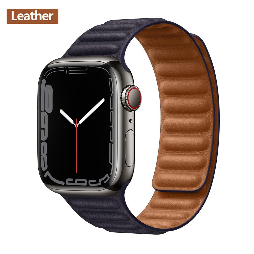 Leather Link For Apple Watch Band 45mm 41mm 44mm 40mm 49mm Original Magnetic Lo image 46