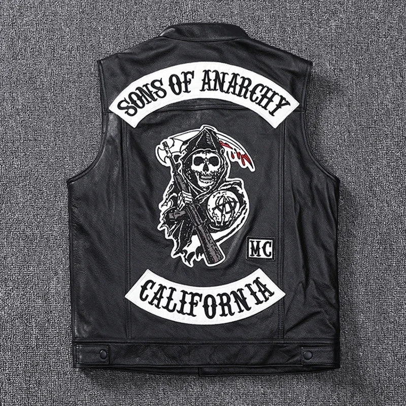 Fashion Cowskin Sons Of Anarchy Leather Rock Punk Vest Cosplay Costume Bla