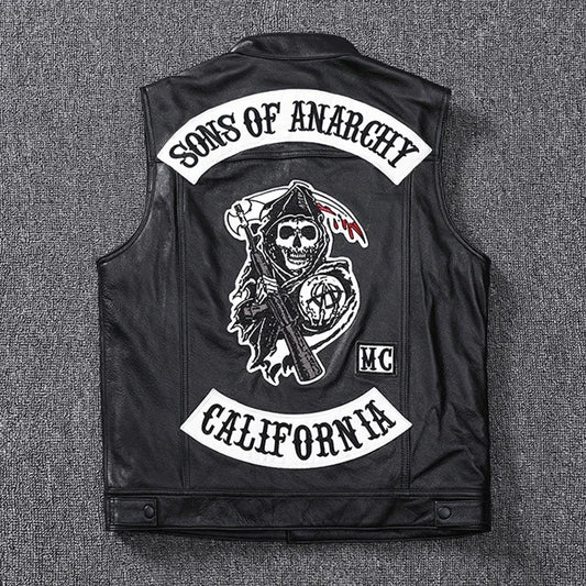 Fashion Cowskin Sons Of Anarchy Leather Rock Punk Vest Cosplay Costume Bla