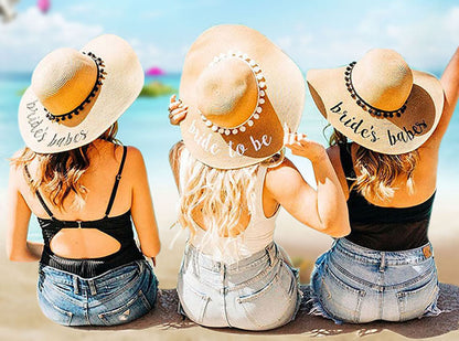Custom Beach Hats With Name Embroidery Summer Sun Straw Hat for Women's Wide Bri