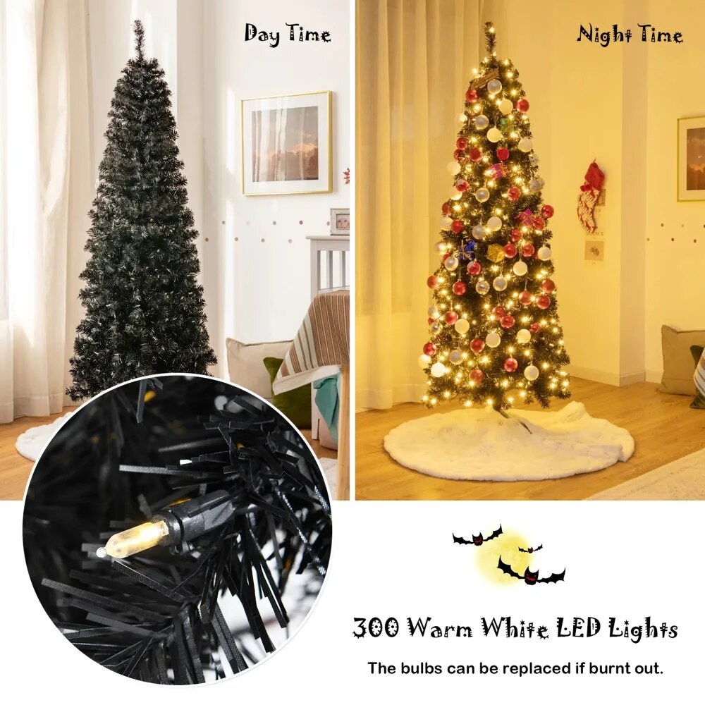 6 FT Artificial PVC Slim Pencil Christmas Tree Pre-lit Black Halloween Tree image 2