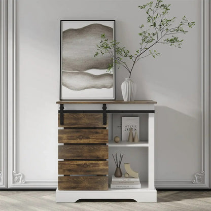 USA Essentials Coffee Bar Table with Sliding Barn Door, Kitchen Cabinet with Interior image 0