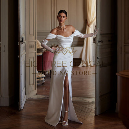 Eightree White Mermaid Wedding Dresses Off The Shoulder Lace Bridal Dress Elega image 3