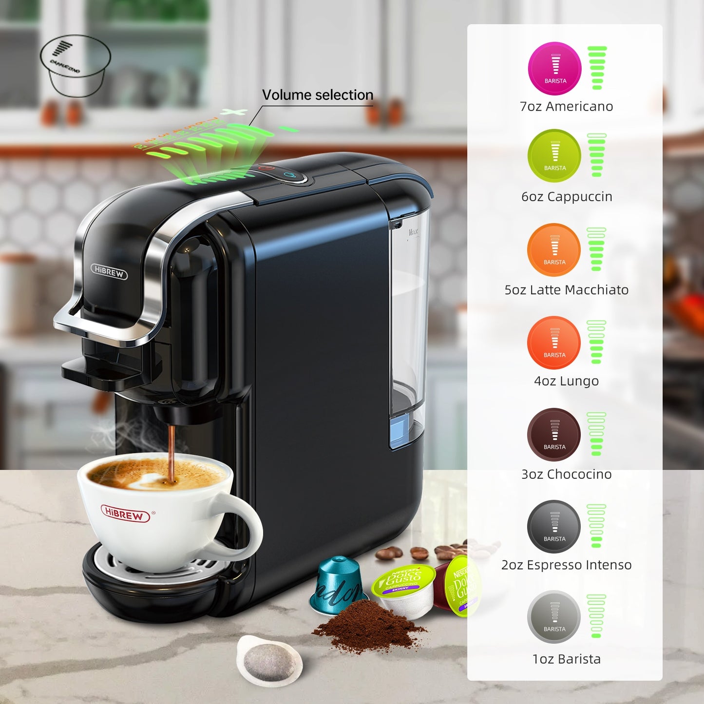 HiBREW Multiple Capsule Coffee Machine, Hot/Cold Dolce Gusto Milk Nespresso Cap image 6