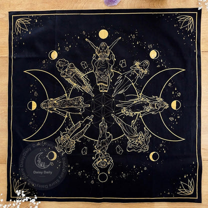 Black Gold Moon Phase Tarot Mat Oracle Mats Altar Cloths Tarot Altar Shrine Clo image 0