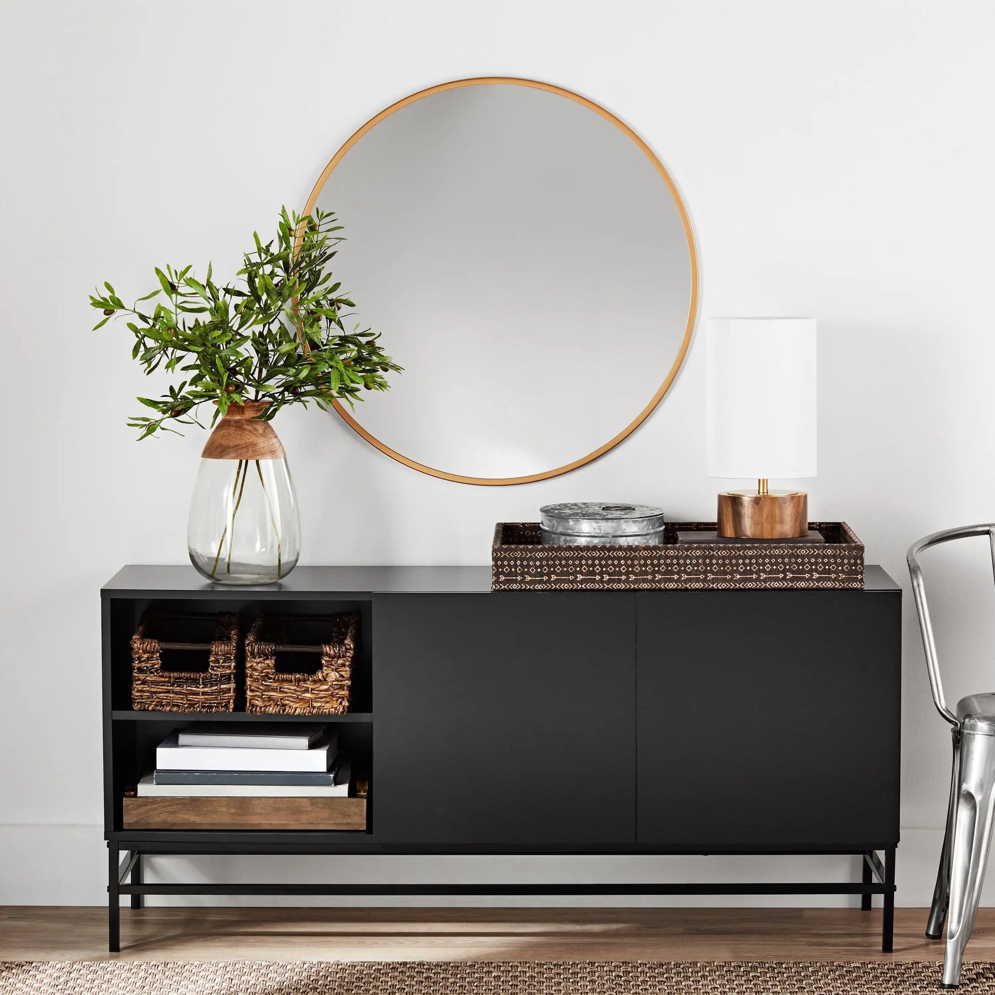 BOUSSAC Sumpter Park Console Table, Black and Canyon Walnut, Console Table for image 0