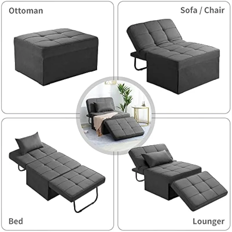 Sofa Bed, 4 in 1 Multi-Function Folding Ottoman Breathable Linen Couch Bed with image 6