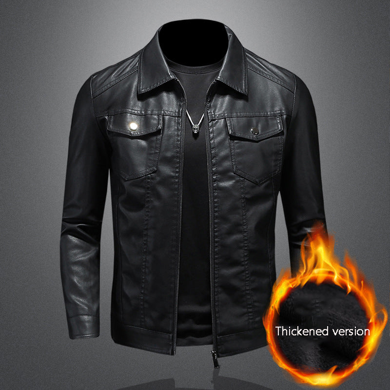 Men's lapel leather jacket autumn oversized slim motorcycle riding suit winter  image 3