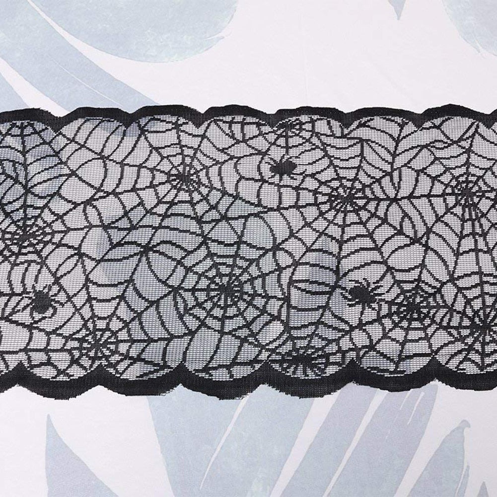 1pcs Black Lace Spider Web Cobweb Tablecloth Table Runner Fireplace Mantle Curt image 5