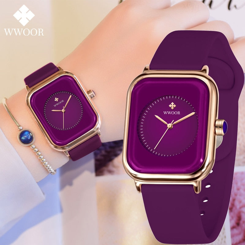 WWOOR Luxury Brand Watches For Women Fashion Square Purple Ladies Quartz Wristw image 1