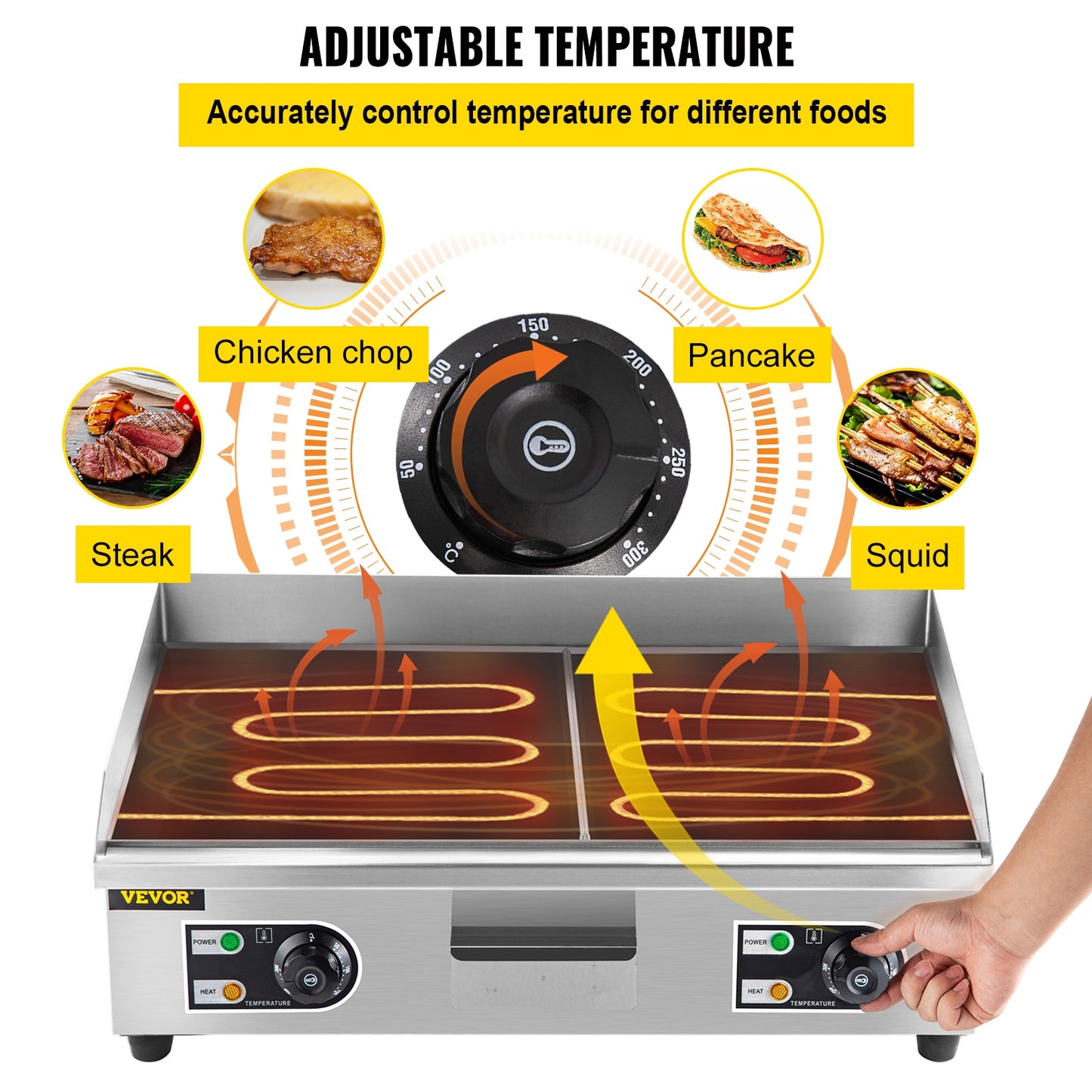 VEVOR Electric Countertop Griddle with Drawer Stainless Steel Flat Top Grill Ba image 7