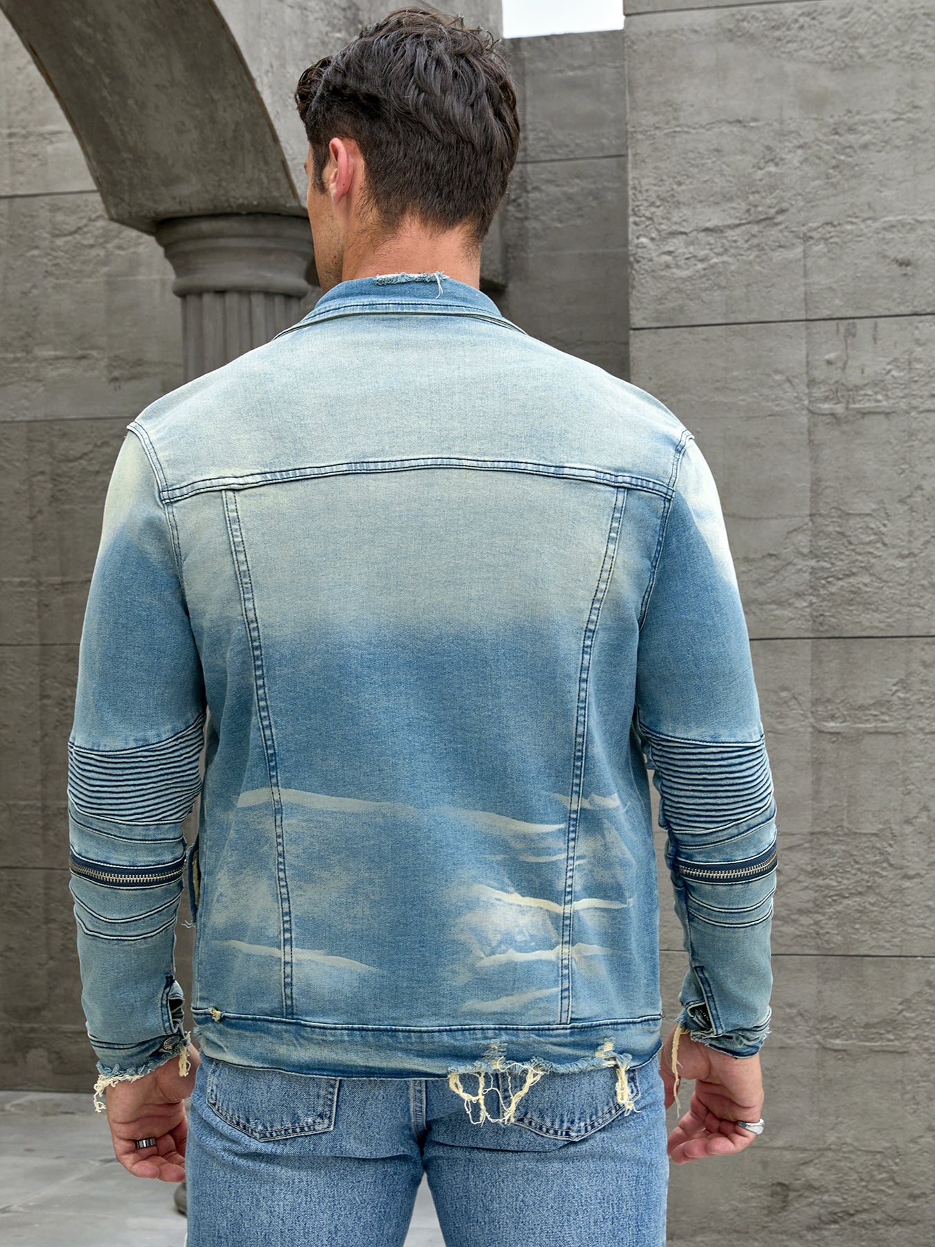 Men's fashion elastic jacket, fashion trend washing water pressure wrinkled cat image 4