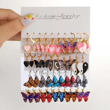17KM Metal Butterfly Heart Hoop Earring Set for Women Girls Fashion Colorful Dr image 0