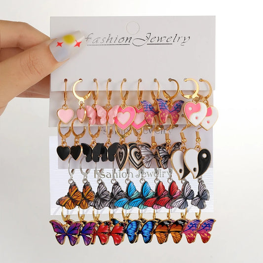 17KM Metal Butterfly Heart Hoop Earring Set for Women Girls Fashion Colorful Dr image 0