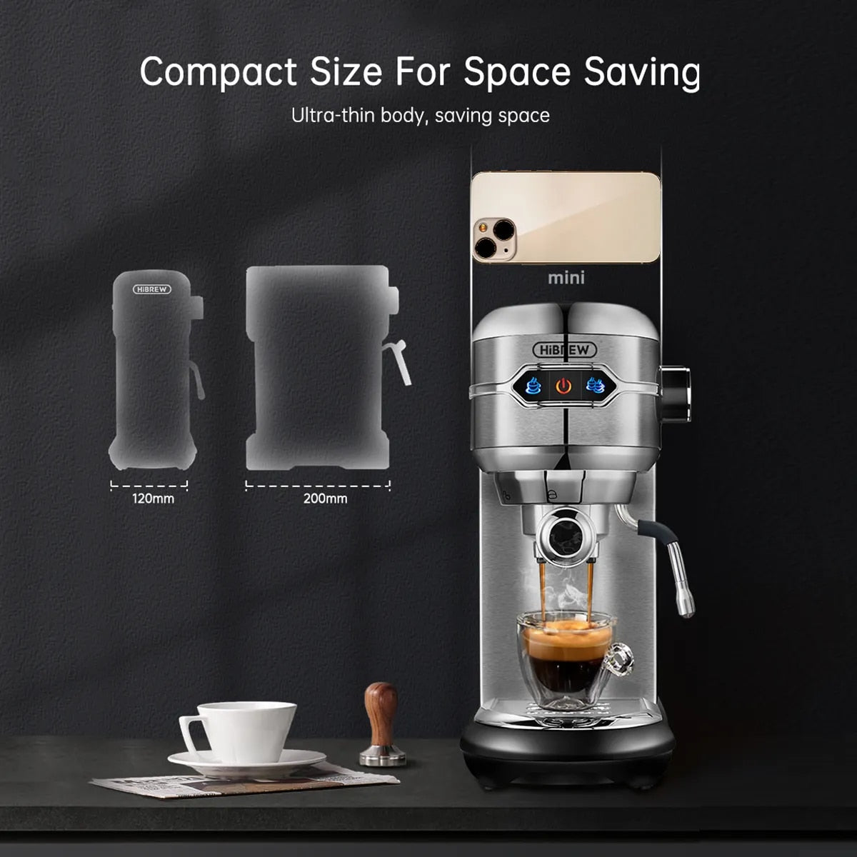 HiBREW Coffee Maker Cafetera 19 Bar Inox Semi Automatic  Slim ESE POD& Pow image 5