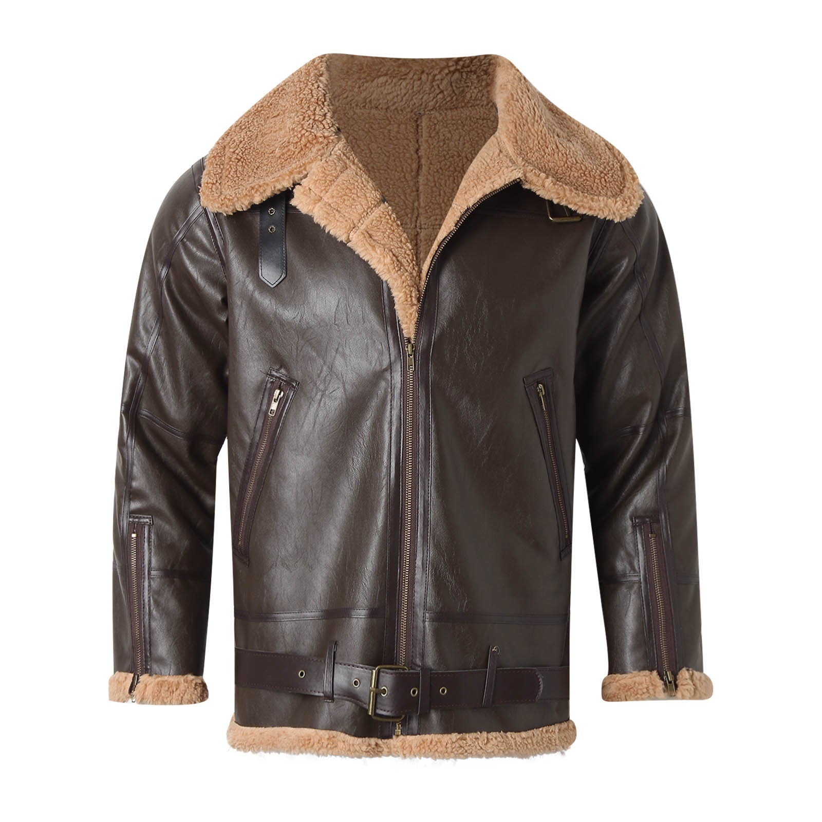 Men's Fleece Lined PU Leather Jacket Autumn WInter Artificial Fur Long Sleeve Z image 2