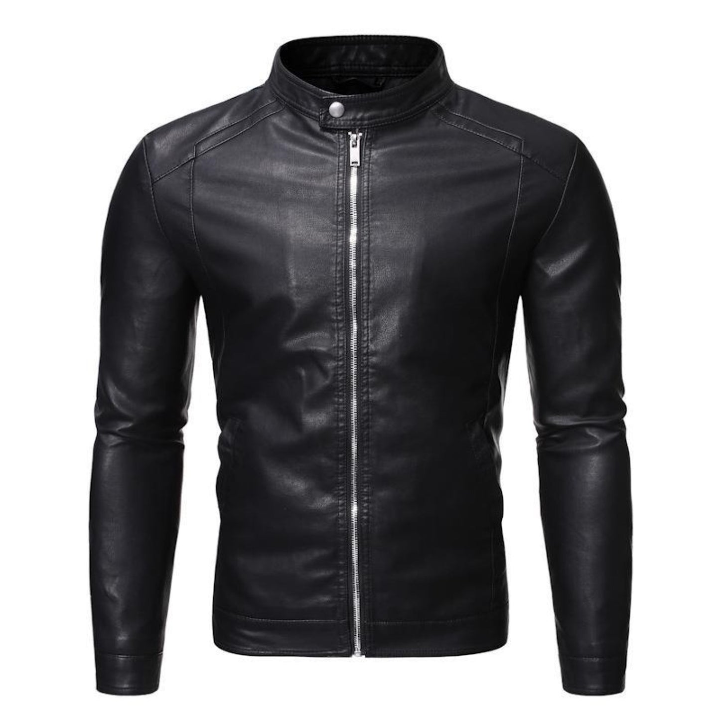 Male Faux Leather Jackets Autumn Winter Solid Color Leather Jacket Warm Coat St image 1