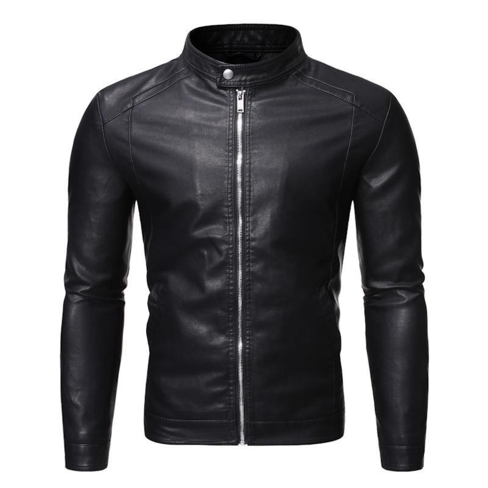 Male Faux Leather Jackets Autumn Winter Solid Color Leather Jacket Warm Coat St image 1