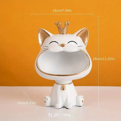 Fortune Crown Big Mouth Cat Entrance Key Storage Tray Decorative Ornament, Ligh image 7