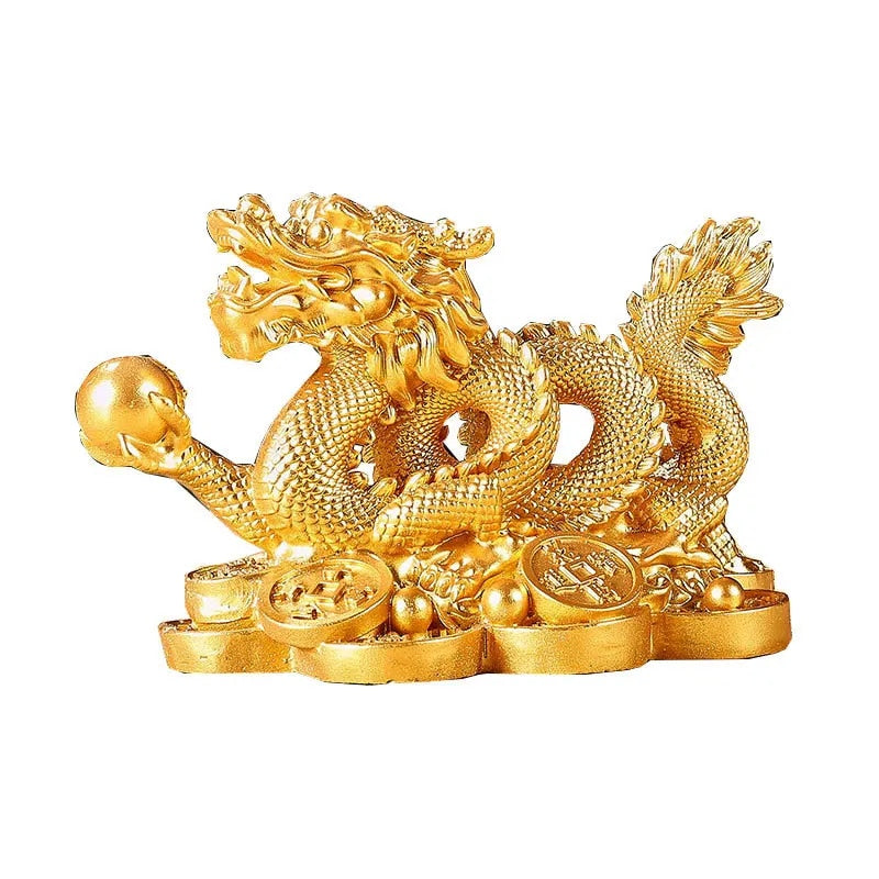 Chinese Auspicious Money Dragon Statuette  Resin Sculpture Feng Shui Decoration image 1