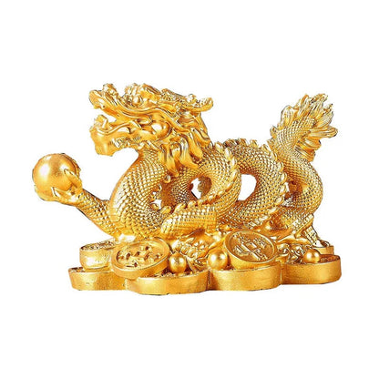 Chinese Auspicious Money Dragon Statuette  Resin Sculpture Feng Shui Decoration image 1