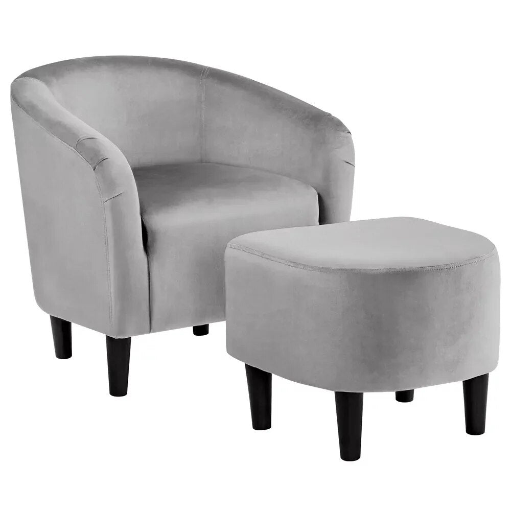 Fashion Velvet Club Accent Chair and Ottoman Set, Gray Living Room Chairs image 2