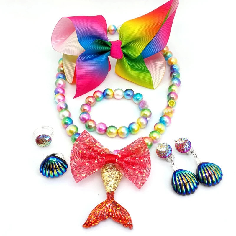 Baby Girls Beads Necklace Set Fashion Mermaid Tail Pendant Child Kids Adjustabl image 9