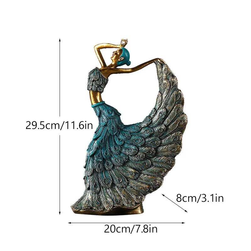 SAAKAR Resin Retro Peacock Dancer Statue Figurines for Interior Figure Decorati image 2