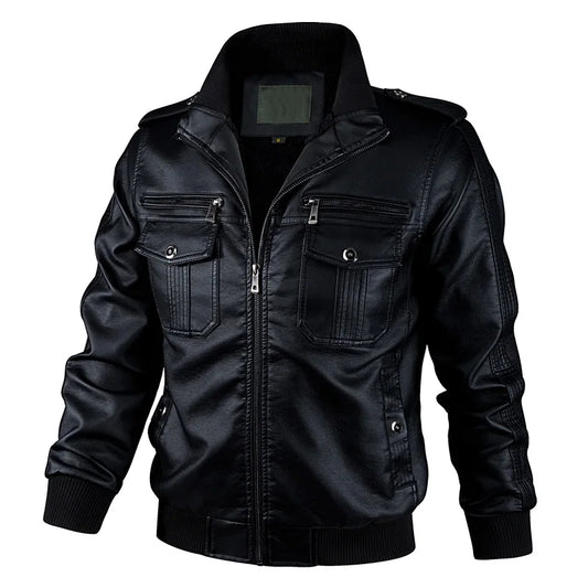Quality Motorcycle PU Leather Jacket Men Winter Leahter Jacket Men Stand Collar image 0
