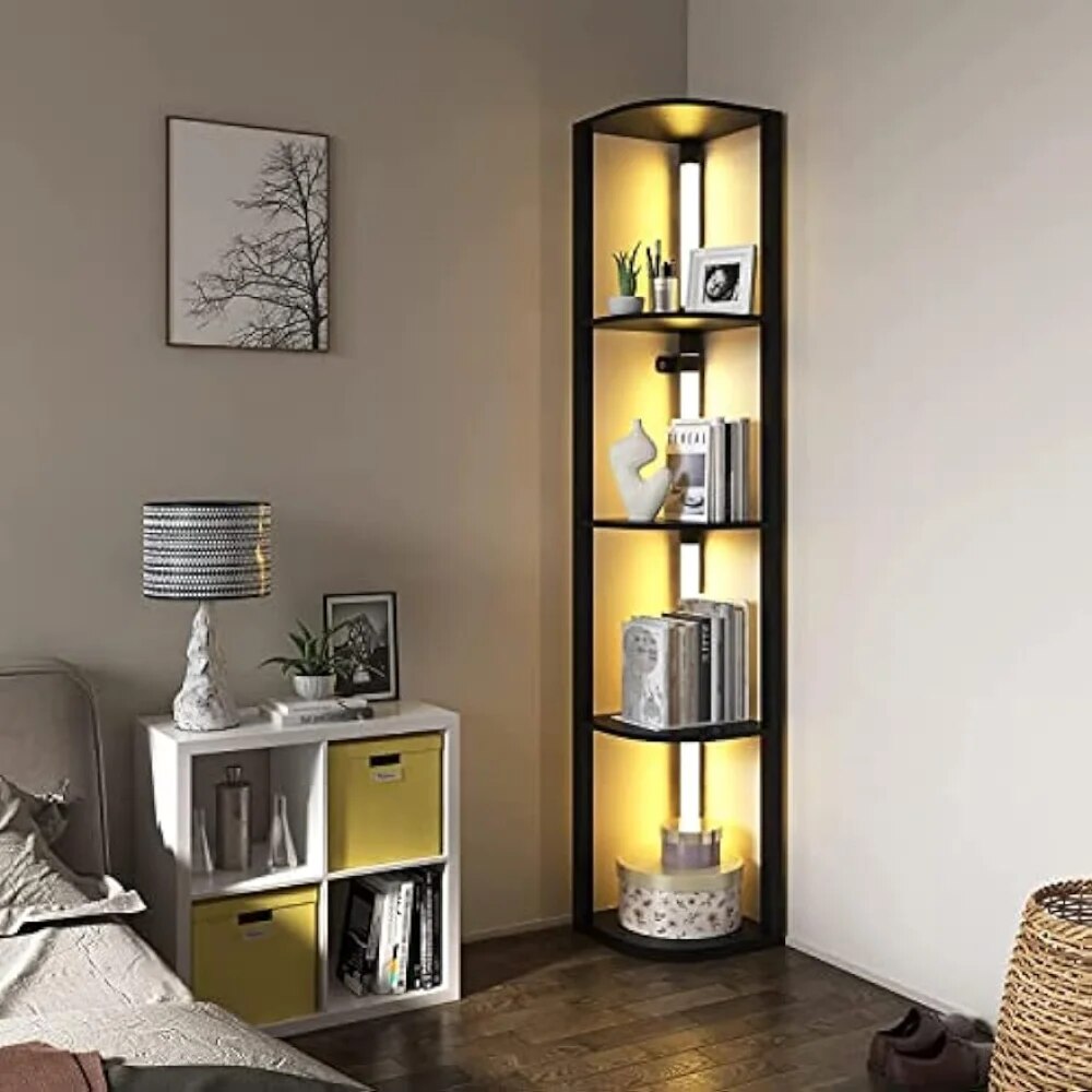 VTRIN Corner Shelf with Light, Modern Home Decor Stand Floor Lamps with Storage image 0