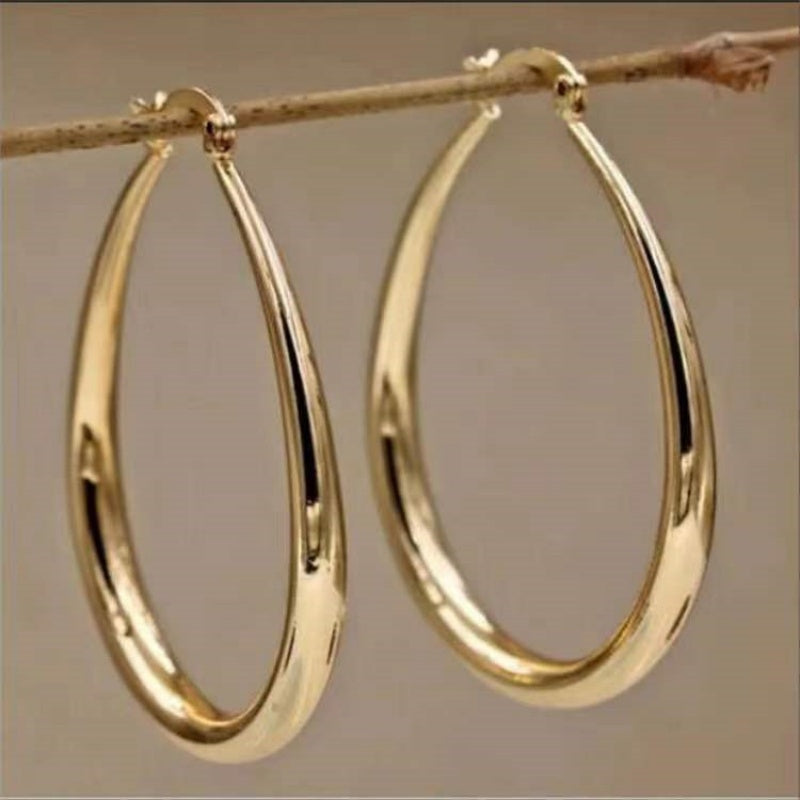 Gold color Smooth Circle Big Hoop Earrings For Women Silver Fashion Party Weddi image 2