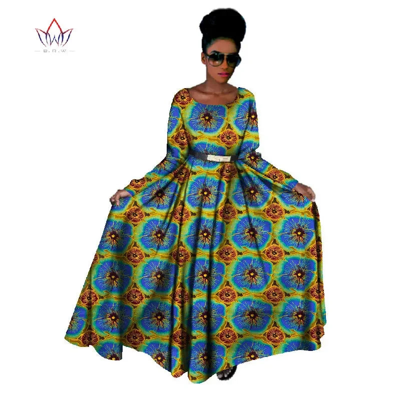 Bintarealwax African Dresses for Women Vestidos Long Sleeve Women African Cloth