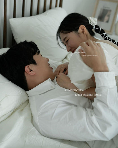 Wedding Dresses Square Collar Short Puff Sleeves A-Line Knee Length