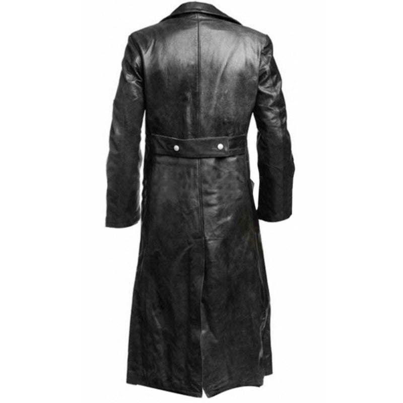 MEN'S GERMAN CLASSIC WW2 MILITARY UNIFORM OFFICER BLACK  LEATHER TRENCH COAT image 3