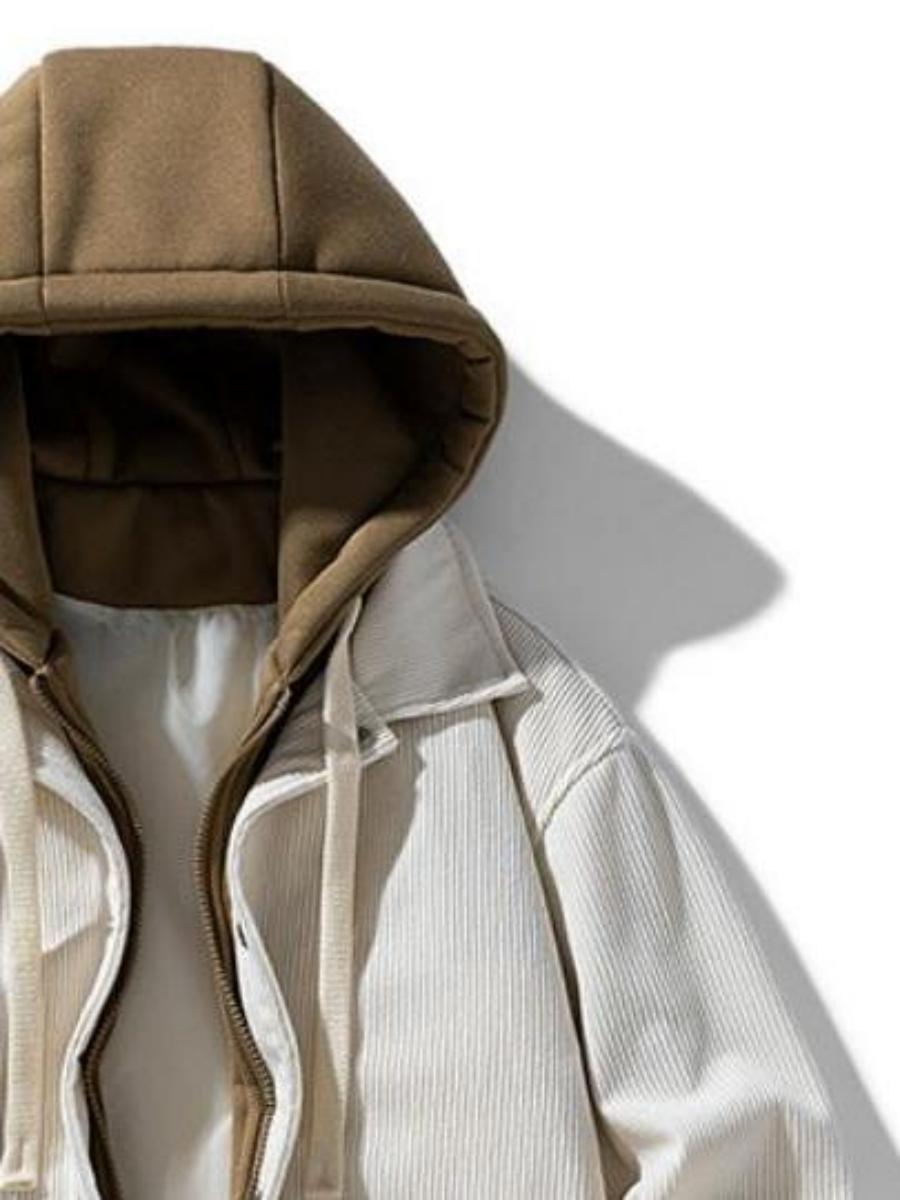 Men's Corduroy Hooded Jacket Autumn Winter Thickened Warm Faux Two-Piece Hoodie image 5