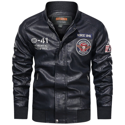 Spring and Autumn Men Motorcycle Suit Leather jacket Color blocking American  image 8