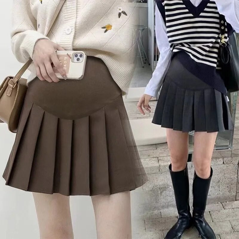 2024 Pregnant Women's Pleated Skirt Adjustable Waist Maternity Belly Skirt with L