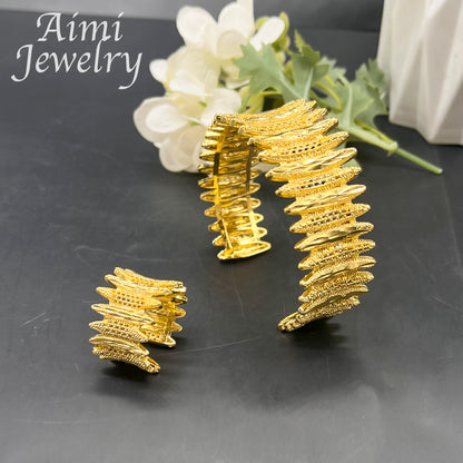 Trendy 18K Gold Plated Jewelry Set for Women Luxury Copper Bracelet Ring Africa image 4