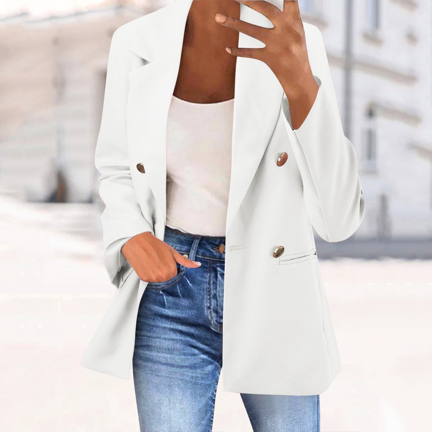 Office Business Women'suit Jacket  Solid Long Sleeve Lapel One Button