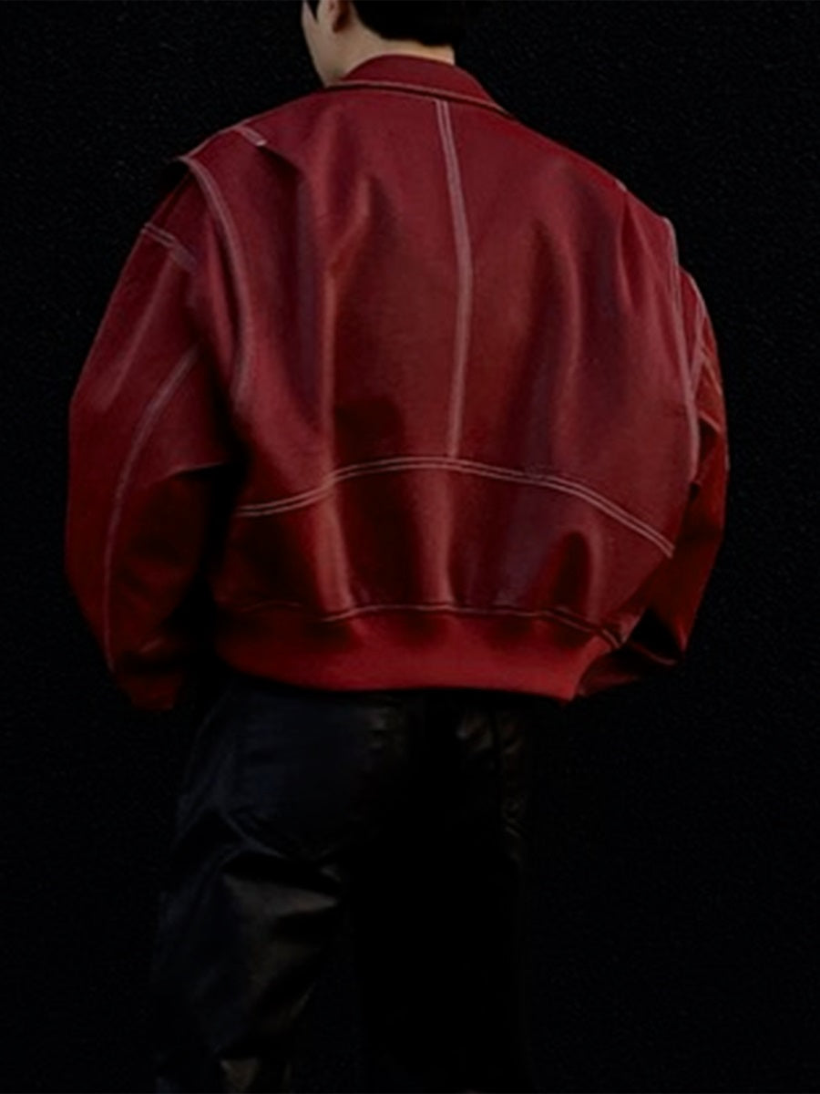 Women Faux Leather Jacket  Lightweight Zipper Front Long Sleeve Coat f