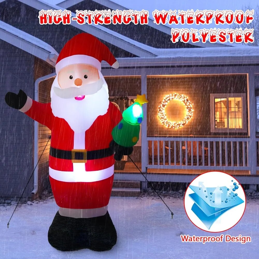 8FT Christmas Inflatable Santa Claus Holding Xmas Tree, Built-in LED Lights, fo image 5