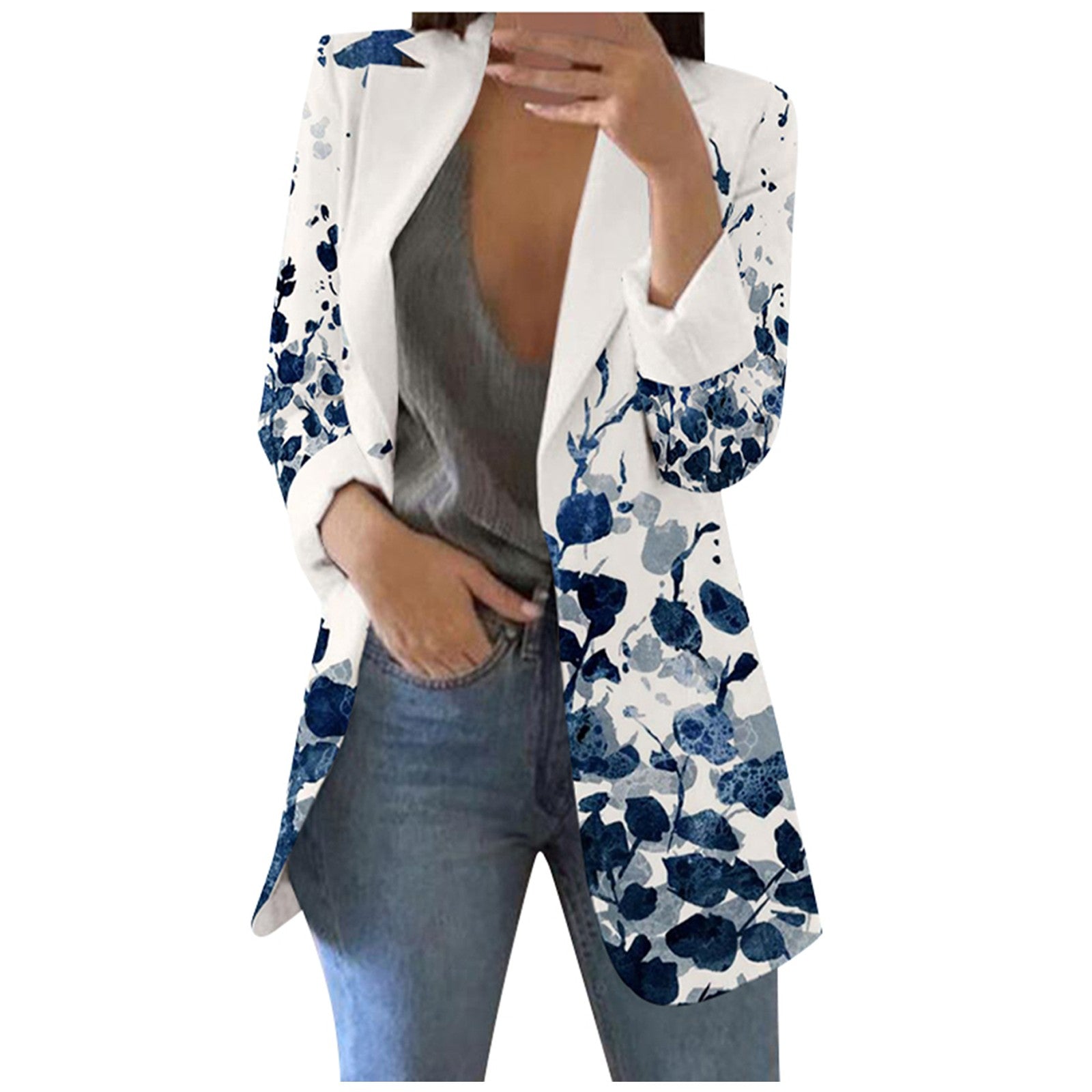 Spring Autumn Fashion Blazer Jacket Women Casual Pockets Long Sleeve Work Suit  image 4