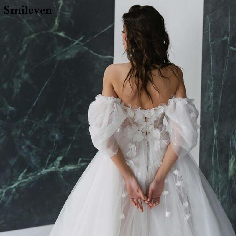 Smileven Princess Wedding Dress V Neck Ball Gown Puffy Tulle Bridal Dresses 202 image 4