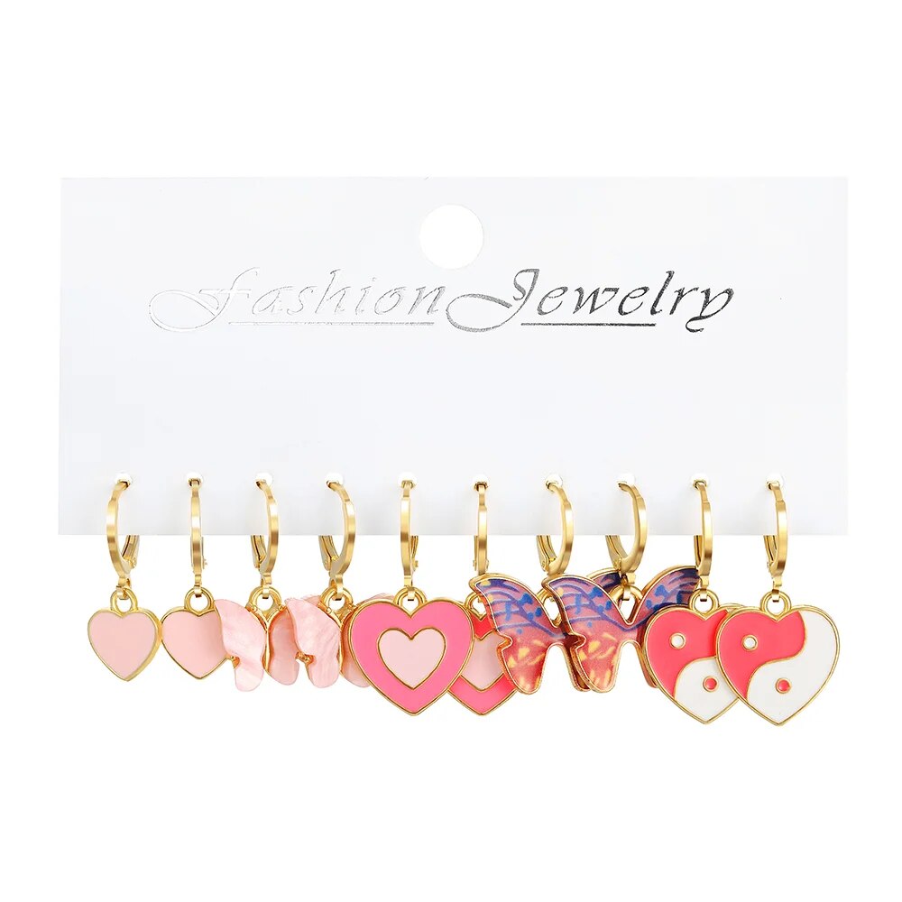 17KM Metal Butterfly Heart Hoop Earring Set for Women Girls Fashion Colorful Dr image 2