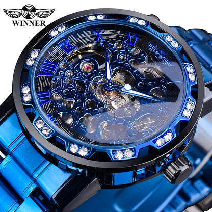 Winner Fashion Watches Classic Rhinestone Clock Roman Analog Male Skeleton Cloc image 3
