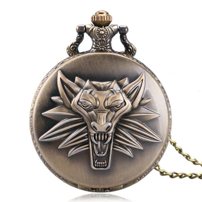 Bronze roaring lion head embossed personality necklace pocket watch Arabic nume image 1