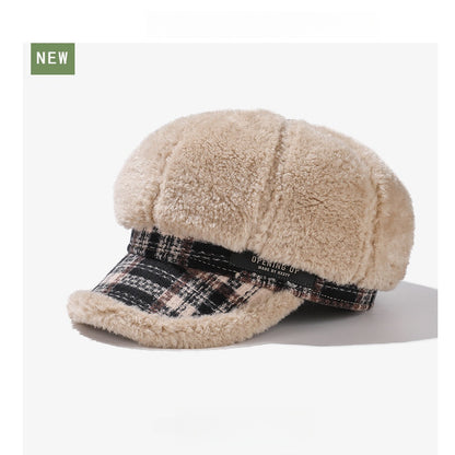 Plush Octagonal Cap Girls Autumn Winter Warm Beret Big Head Face Small Newspape image 0