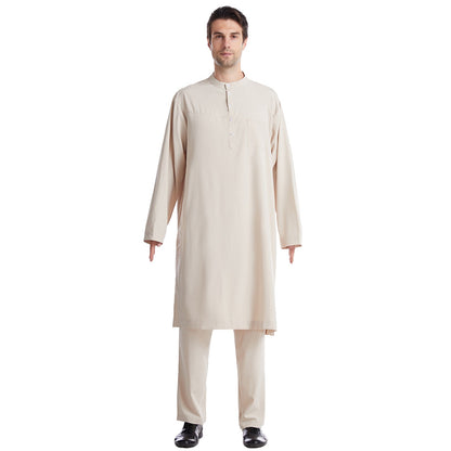 Muslim Robe Arab Men Thobe Ramadan Two Pieces Set Solid Color Arabic Pakistan S image 3