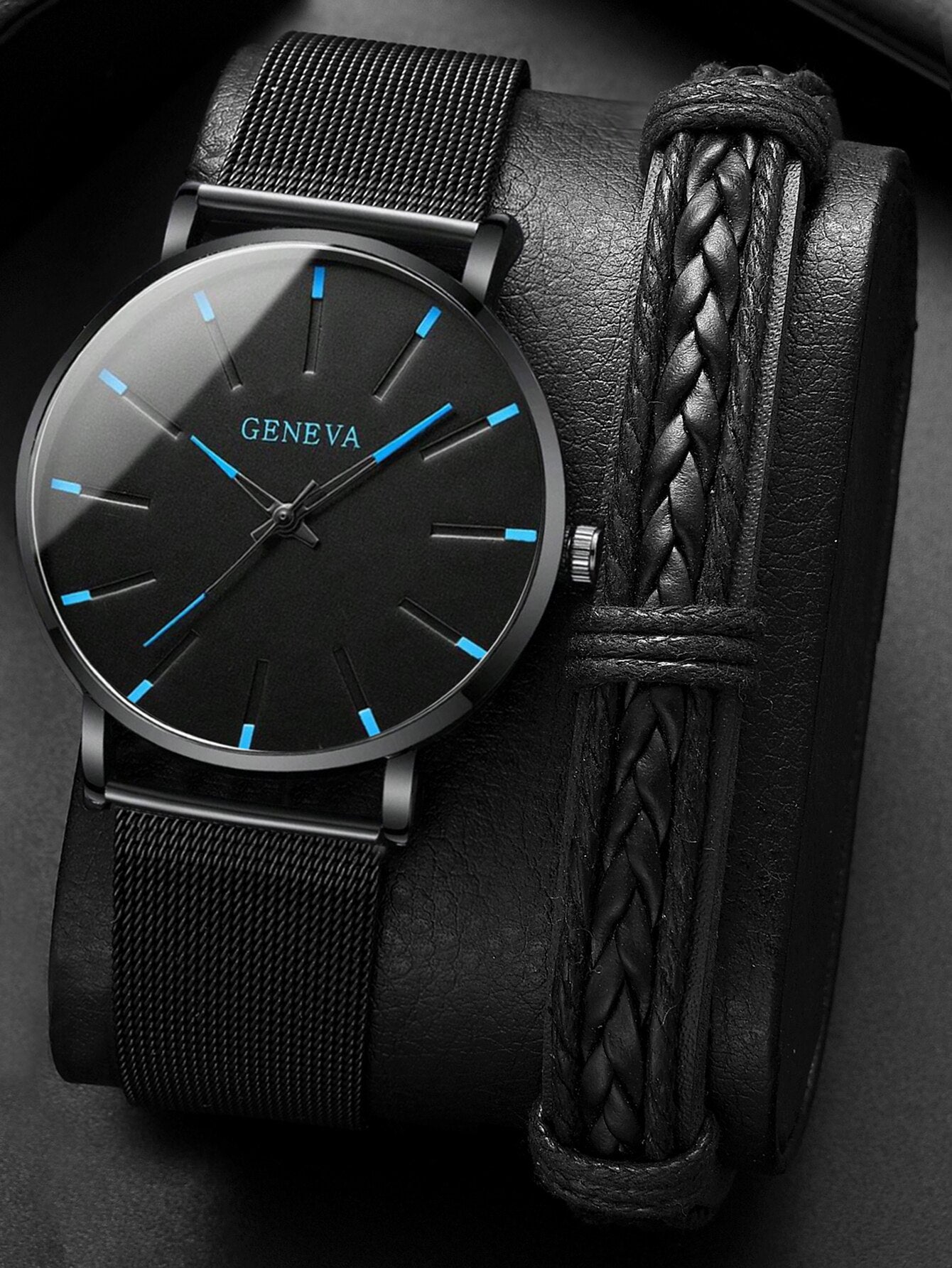 Watch + Bracelet Minimalist Men's Fashion Ultra Thin Watches Simple Men Busines image 7
